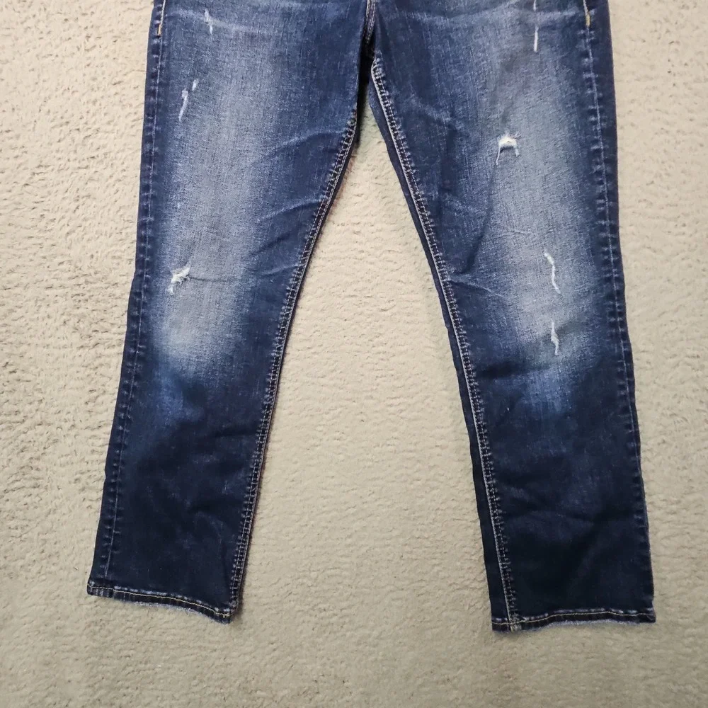 Silver Jeans Suki Capri Womens 31 Blue Denim Western Dark Wash Distressed Faded